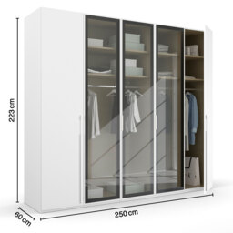Kacey 5 Door Wardrobe 3 Glass Doors H223Cm, White Wood - Barker & Stonehouse - thumbnail 4