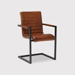 Pure Furniture Brutus Dining Chair with Arms, Brown Leather - Barker & Stonehouse - thumbnail 2