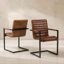 Pure Furniture Brutus Dining Chair With Arms, Brown Leather - Barker & Stonehouse