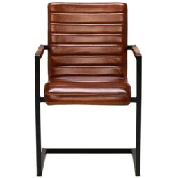 Pure Furniture Brutus Dining Chair with Arms, Brown Leather - Barker & Stonehouse - thumbnail 3