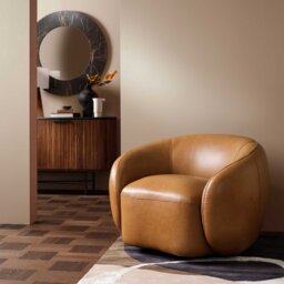 Gardin Swivel Armchair, Brown Leather - Barker & Stonehouse - thumbnail 2