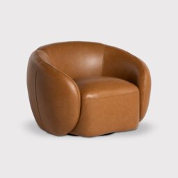 Gardin Swivel Armchair, Brown Leather - Barker & Stonehouse