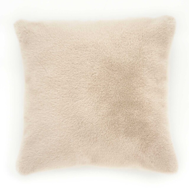 Natural Faux Fur Cushion, Square, Neutral Polyester - Barker & Stonehouse