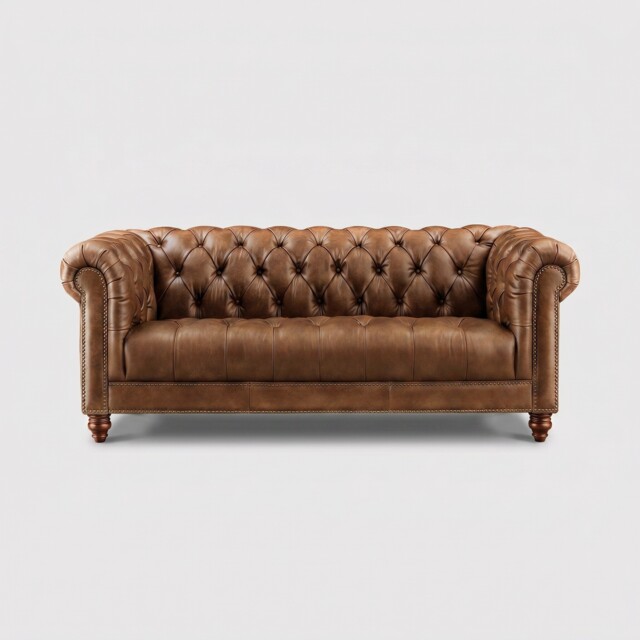 Ullswater 3 Seater Chesterfield Sofa 2034 Dark Rum FL, Brown Leather - Barker & Stonehouse - image 1