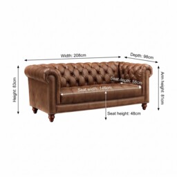 Ullswater 3 Seater Chesterfield Sofa 2034 Dark Rum Fl, Brown Leather - Barker & Stonehouse - thumbnail 5