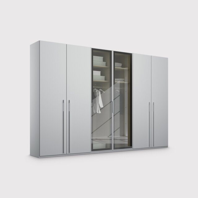 Kacey 6 Door Wardrobe 2 Glass Doors H235Cm, Grey Wood - Barker & Stonehouse - image 1