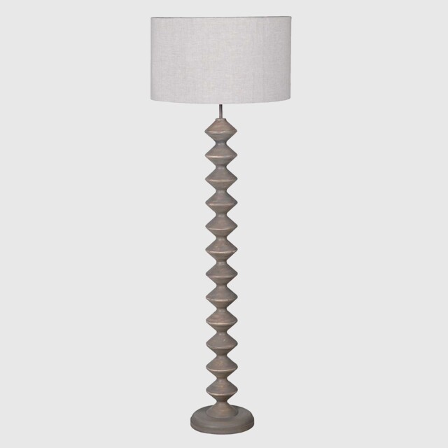 Grey Sculpted Floor Lamp, Neutral Wood - Barker & Stonehouse