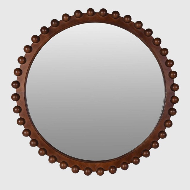 Wooden Bobble Mirror, Round, Brown - Barker & Stonehouse - image 1