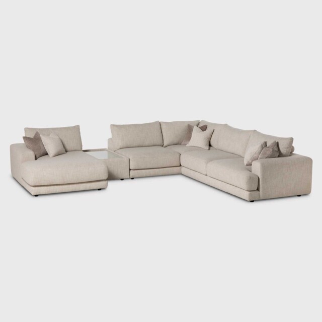 Lomax RHF Large Chaise Corner Modular Sofa with Table, Neutral Fabric - Barker & Stonehouse - image 1
