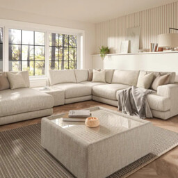 Lomax RHF Large Chaise Corner Modular Sofa with Table, Neutral Fabric - Barker & Stonehouse - thumbnail 2
