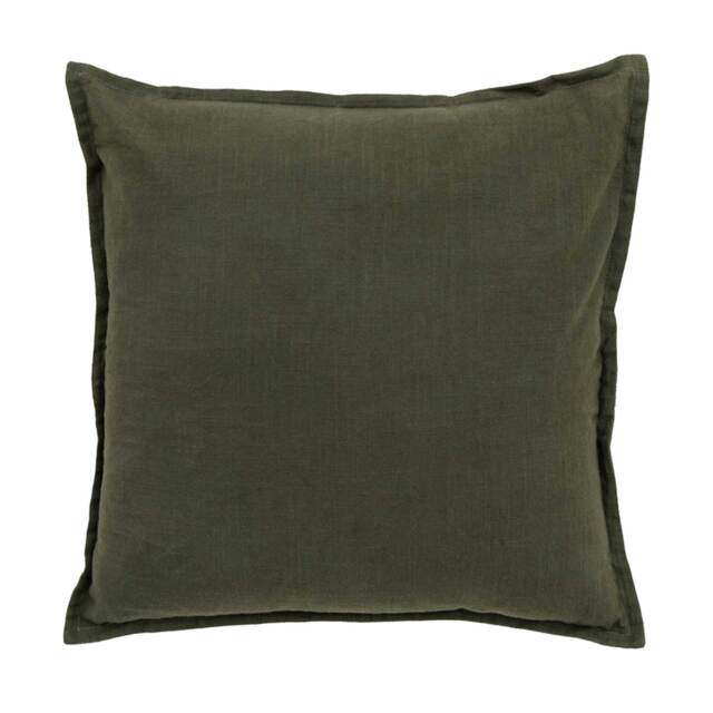 Khaki Border Cushion, Square, Green Cotton - Barker & Stonehouse