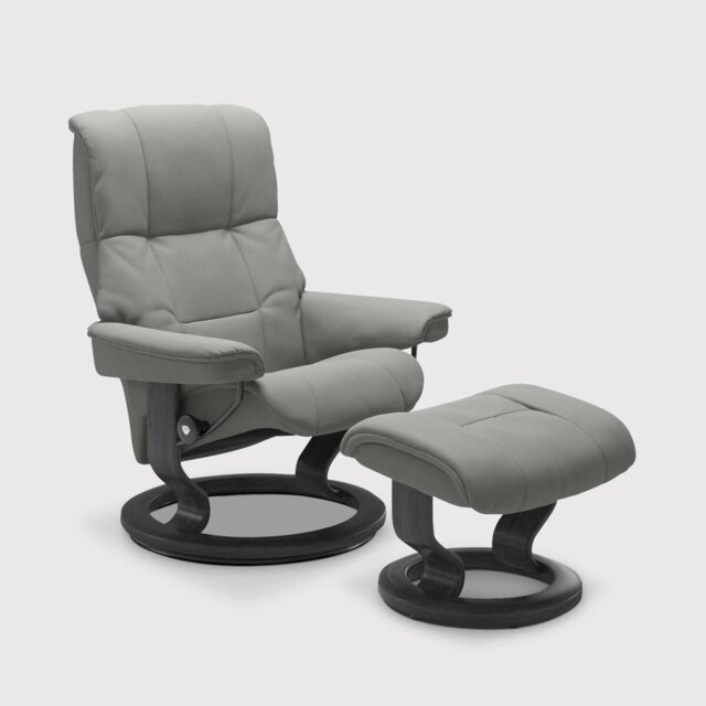 Stressless Mayfair Medium Recliner Chair & Stool, Grey Leather - Barker & Stonehouse