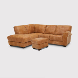 Houston Medium Corner LHF Chaise & Footstool Sofa, Brown Leather - Barker & Stonehouse