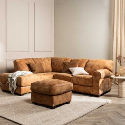Houston Medium Corner Lhf Chaise & Footstool Sofa, Brown Leather - Barker & Stonehouse - thumbnail 2