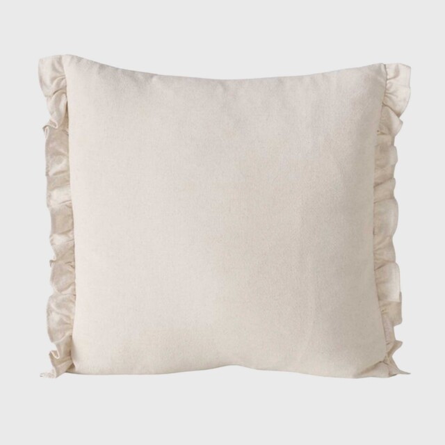 Natural Ruffle Cushion, Square, Neutral Fabric - Barker & Stonehouse