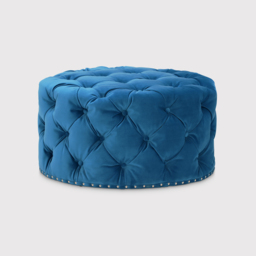 Timothy Oulton Lord Digsby Round Medium Footstool, Blue Fabric - Barker & Stonehouse