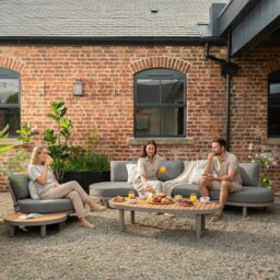 Zamora Garden 3STR Curved Sofa, Teak, Grey - Barker & Stonehouse - thumbnail 2