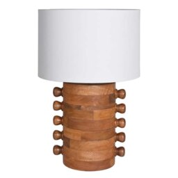 Wooden Bobble Table Lamp, Neutral - Barker & Stonehouse