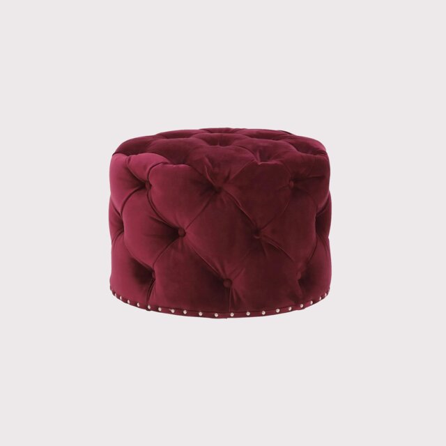 Timothy Oulton Lord Digsby Round Small Footstool, Red Fabric - Barker & Stonehouse - image 1