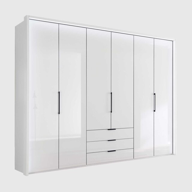Templin 1000 6 Doors Combi Wardrobe W300X236X58Cm, White Wood - Barker & Stonehouse - image 1