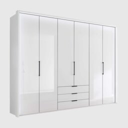 Templin 1000 6 Doors Combi Wardrobe W300X236X58Cm, White Wood - Barker & Stonehouse