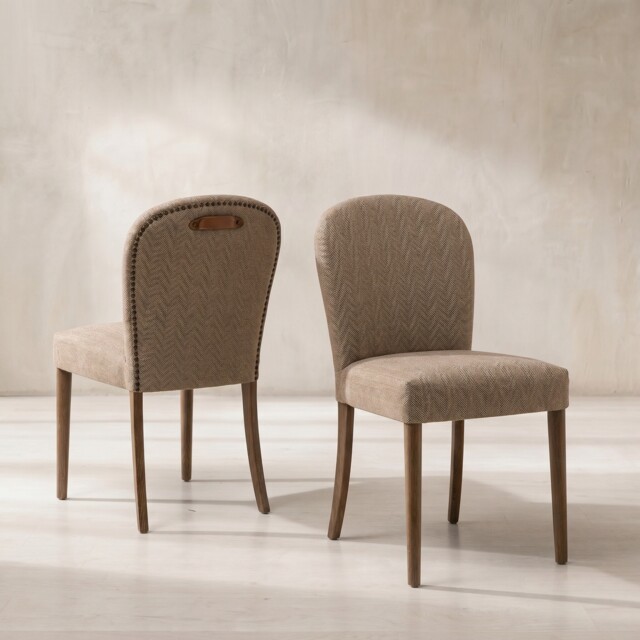 Maurice Dining Chair H'Bone+Tan Handle, Neutral Fabric - Barker & Stonehouse - image 1