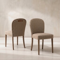 Maurice Dining Chair H'bone+Tan Handle, Neutral Fabric - Barker & Stonehouse