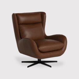 Uma Swivel Armchair, Brown Leather - Barker & Stonehouse