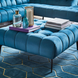Azalea Footstool 39x92x92cm, Blue Fabric - Barker & Stonehouse - thumbnail 2