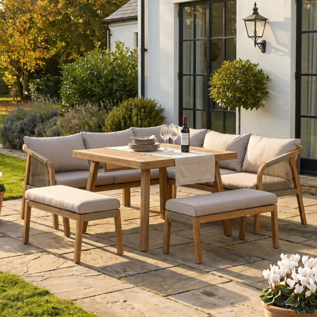 Tavira Corner Dining Set Table without Stretcher, Wooden, Grey - Barker & Stonehouse - image 1