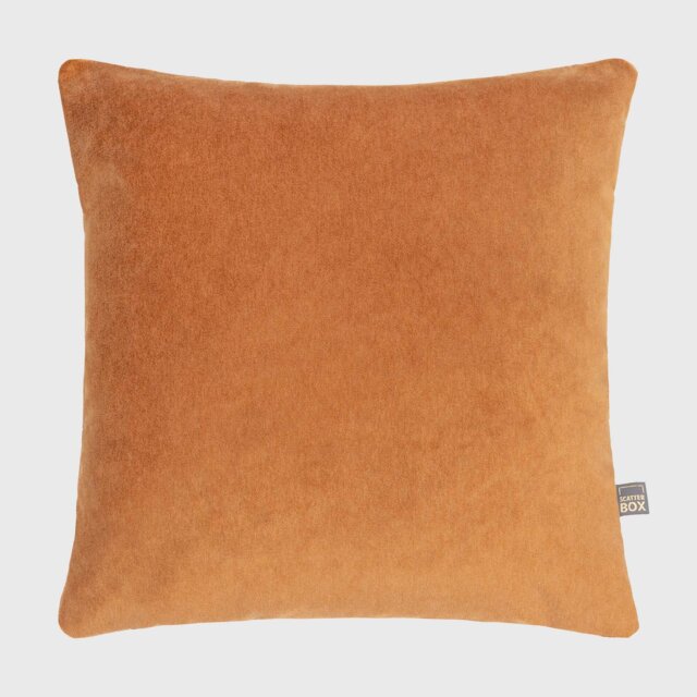 Plush Bronze Velvet Cushion, Square, Orange - Barker & Stonehouse