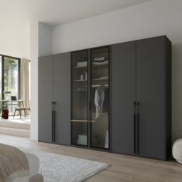 Kacey 6 Door Wardrobe 2 Glass Doors H235Cm, Grey Wood - Barker & Stonehouse - thumbnail 2