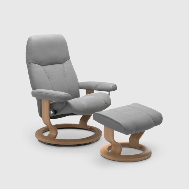Stressless Consul Medium Recliner Chair & Stool, Grey Leather - Barker & Stonehouse - image 1