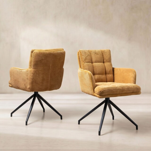 Odine Swivel Dining Chair With Arms, Yellow Velvet - Barker & Stonehouse - image 1