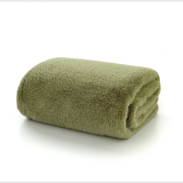 Sage Faux Fur Throw Blanket, Green Polyester - Barker & Stonehouse