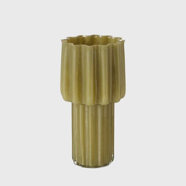 Tall Scalloped Glass Vase, Green - Barker & Stonehouse