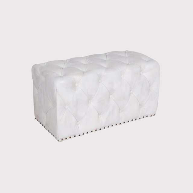 Timothy Oulton Lord Digsby Rectangular Small Footstool, White Leather - Barker & Stonehouse - image 1