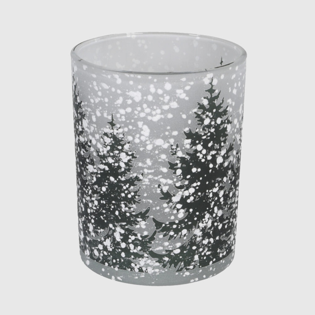 Small Snowy Trees Candle Holder, Grey Glass - Barker & Stonehouse