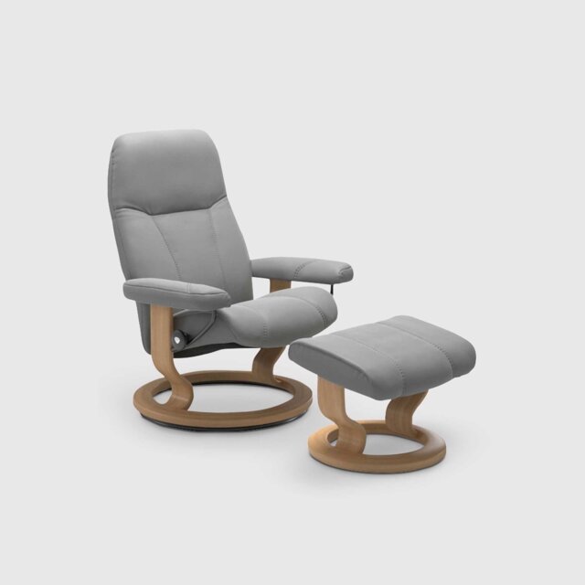 Stressless Consul Small Recliner Chair & Footstool Quickship, Grey Leather - Barker & Stonehouse - image 1