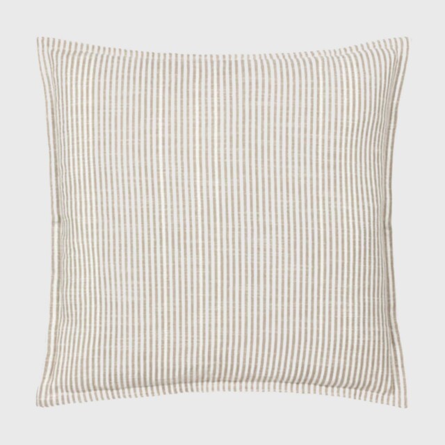 Reversible Natural Stripe Cushion, Square, Neutral Cotton Blend - Barker & Stonehouse