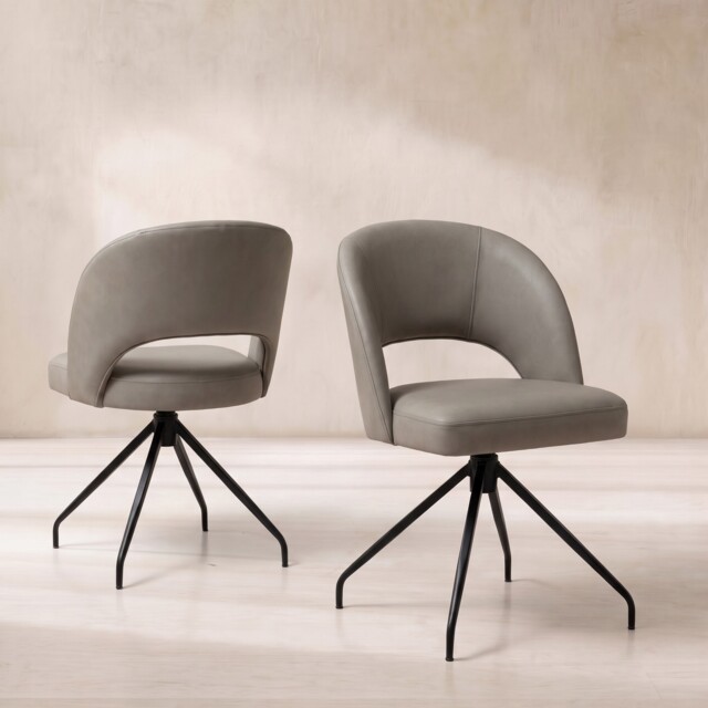 Pure Furniture Beck Swivel Dining Chair With Curved Metal Legs, Grey Leather - Barker & Stonehouse - image 1