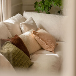 Apricot Muted Ruffled Cushion, Square, Orange Cotton - Barker & Stonehouse - thumbnail 3