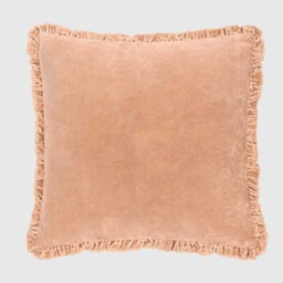 Apricot Muted Ruffled Cushion, Square, Orange Cotton - Barker & Stonehouse