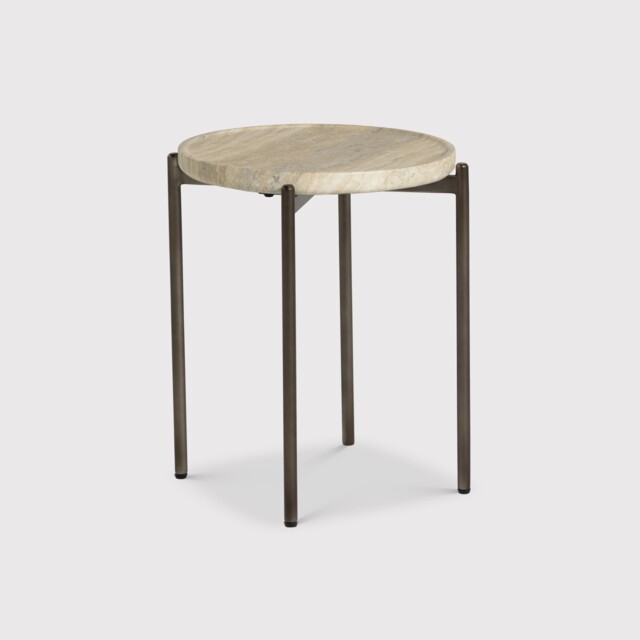 Ryde Low Dark Travertine Side Table, Round, Neutral - Barker & Stonehouse - image 1