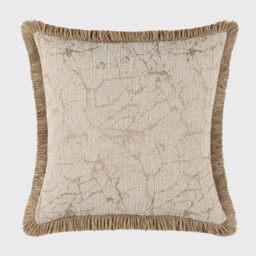 Gold Marble Fringed Cushion, Square, Neutral Polyester - Barker & Stonehouse