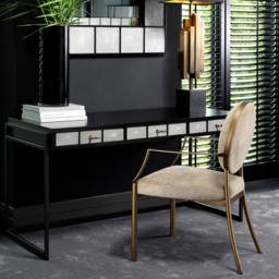Eichholtz Scribe Dining Chair With Arms With Arm Dark Brass Greige Vel, Neutral Velvet - Barker & Stonehouse - thumbnail 2