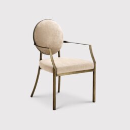 Eichholtz Scribe Dining Chair With Arms With Arm Dark Brass Greige Vel, Neutral Velvet - Barker & Stonehouse