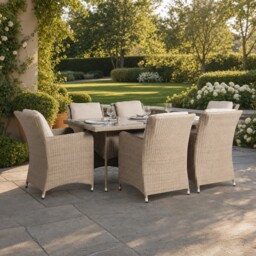 Lazise 6 Seater Dining Set, Rattan, Brown - Barker & Stonehouse - thumbnail 1