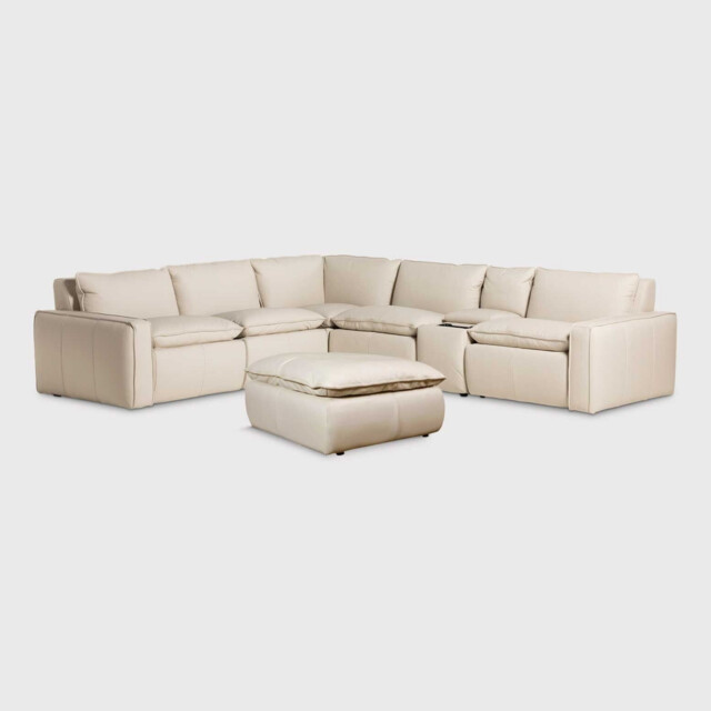 Holloway Corner Modular Sofa & Ottoman, Neutral Leather - Barker & Stonehouse - image 1