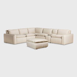 Holloway Corner Modular Sofa & Ottoman, Neutral Leather - Barker & Stonehouse